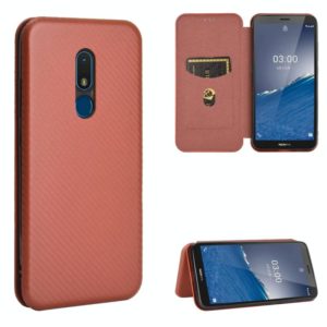For Nokia C3 Carbon Fiber Texture Horizontal Flip TPU + PC + PU Leather Case with Card Slot(Brown) (OEM)