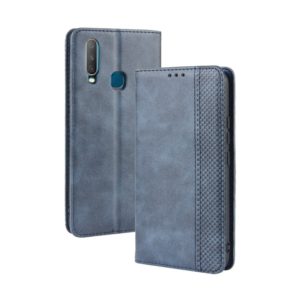 Magnetic Buckle Retro Crazy Horse Texture Horizontal Flip Leather Case fo Vivo Y17 / Y15 / Y3, with Holder & Card Slots & Photo Frame(Blue) (OEM)