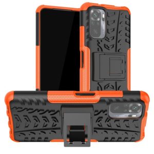 For Xiaomi Redmi Note 10 Tire Texture Shockproof TPU+PC Protective Case with Holder(Orange) (OEM)