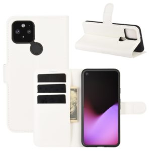 For Google Pixel 5 XL Litchi Texture Horizontal Flip Protective Case with Holder & Card Slots & Wallet(White) (OEM)