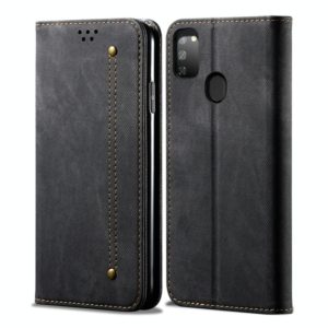 For Galaxy M30s Denim Texture Casual Style Horizontal Flip Leather Case with Holder & Card Slots & Wallet(Black) (OEM)