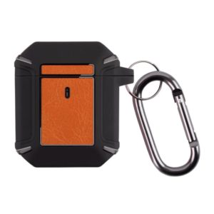 Leather Texture Armor Earphone Protective Case For AirPods 2 / 1(Black+Orange) (OEM)