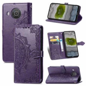 For Nokia X10 Mandala Flower Embossed Horizontal Flip Leather Case with Bracket / Card Slot / Wallet / Lanyard(Purple) (OEM)