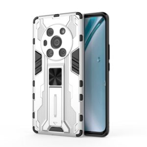 For Honor Magic3 Leather Version Supersonic PC + TPU Shock-proof Protective Case with Holder(Silver) (OEM)