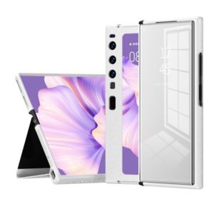 For Huawei Mate Xs 2 Side Frame Stick Leather Magnetic Phone Case(Cross Texture White) (OEM)