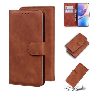 For OnePlus 8 Pro Skin Feel Pure Color Flip Leather Phone Case(Brown) (OEM)