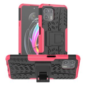 For Motorola Edge 20 Lite Tire Texture Shockproof TPU+PC Protective Case with Holder(Pink) (OEM)