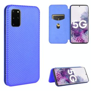 For Samsung Galaxy S20 Plus Carbon Fiber Texture Horizontal Flip TPU + PC + PU Leather Case with Rope & Card Slot(Blue) (OEM)