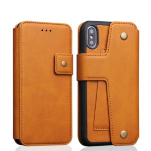 For iPhone X / XS Cowhide Texture Magnetic Absorption Detachable Horizontal Flip Leather Case with Holder & Card Slots & Wallet (Yellow) (OEM)