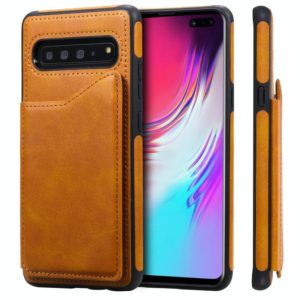 For Galaxy S10 5G Shockproof Calf Texture Protective Case with Holder & Card Slots & Frame(Brown) (OEM)
