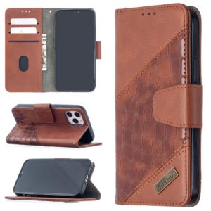 For iPhone 12 / 12 Pro Matching Color Crocodile Texture Horizontal Flip PU Leather Case with Wallet & Holder & Card Slots(Brown) (OEM)