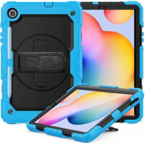 For Samsung Galaxy Tab S6 Lite P610 Shockproof Colorful Silicone + PC Protective Case with Holder & Shoulder Strap & Hand Strap & Pen Slot(Light Blue) (OEM)