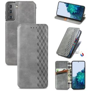 For Samsung Galaxy S21 5G Cubic Grid Pressed Horizontal Flip Magnetic PU Leather Case with Holder & Card Slots & Wallet(Gray) (OEM)
