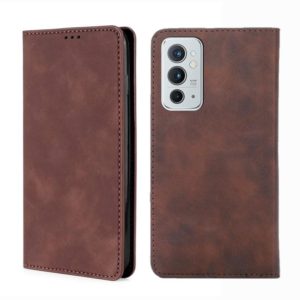 For OnePlus 9RT 5G Skin Feel Magnetic Horizontal Flip Leather Phone Case with Holder & Card Slots(Dark Brown) (OEM)