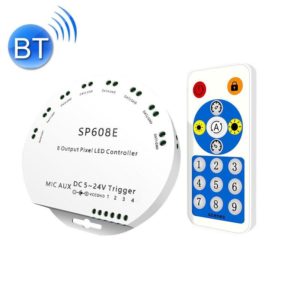 SP608E Dual Signal Output Mobile APP Control Bluetooth LED Controller Kit for WS2812B WS2811 1903 1804 Pixel LED Strip, DC5V~24V (OEM)