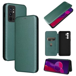 For OnePlus 9RT Carbon Fiber Texture Horizontal Flip Leather Phone Case(Green) (OEM)