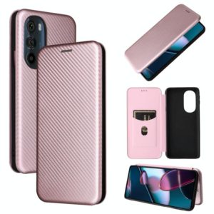 For Motorola Edge X30 Carbon Fiber Texture Horizontal Flip PU Phone Case(Pink) (OEM)