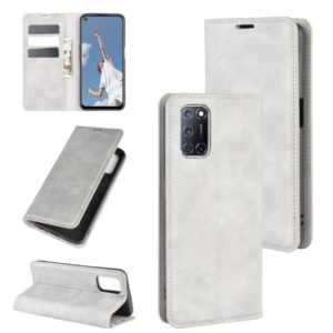 For OPPO A72 Retro-skin Business Magnetic Suction Leather Case with Holder & Card Slots & Wallet(Grey) (OEM)