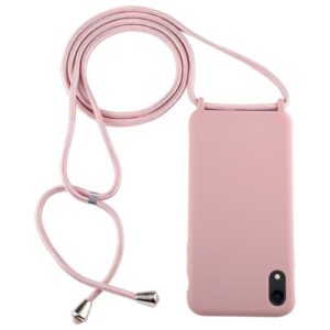For iPhone XR Candy Color TPU Protective Case with Lanyard(Dark Pink) (OEM)