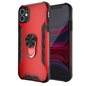 For iPhone 11 Magnetic Frosted PC + Matte TPU Shockproof Case with Ring Holder (China Red) (OEM)