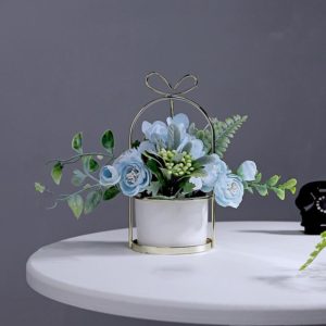 Wrought Iron Portable Frame Hydrangea Flower Pot Decoration Ornaments Home Study Office Wedding Decoration( Light Blue) (OEM)