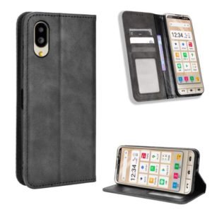 For Sharp Simple Sumaho 6 Magnetic Buckle Retro Texture Leather Phone Case(Black) (OEM)