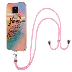 For Motorola Moto G Play 2021 Electroplating Pattern IMD TPU Shockproof Case with Neck Lanyard(Dream Chasing Butterfly) (OEM)