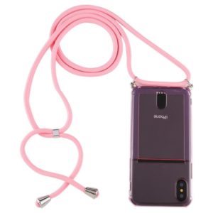For iPhone XS Max Transparent TPU Protective Case with Lanyard & Card Slot(Pink) (OEM)