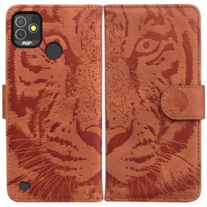 For Tecno Pop 5P Tiger Embossing Pattern Horizontal Flip Leather Phone Case(Brown) (OEM)