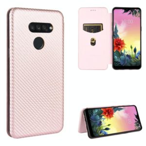For LG K50S Carbon Fiber Texture Horizontal Flip TPU + PC + PU Leather Case with Card Slot(Pink) (OEM)