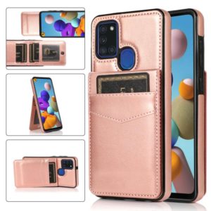 For Samsung Galaxy A21s Solid Color PC + TPU Protective Case with Holder & Card Slots(Rose Gold) (OEM)