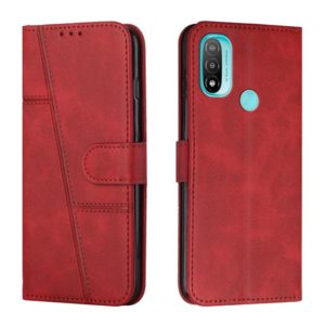 For Motorola Moto E20 / E30 / E40 Stitching Calf Texture Buckle Leather Phone Case(Red) (OEM)