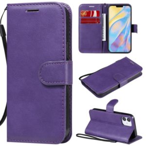 For iPhone 12 mini Solid Color Horizontal Flip Protective Leather Case with Holder & Card Slots & Wallet & Photo Frame & Lanyard(Purple) (OEM)