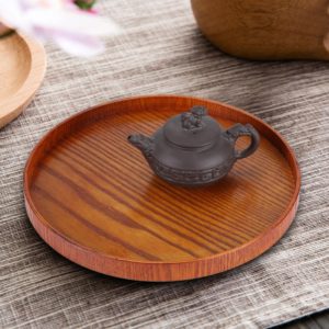 Creative Round Solid Wood Tea Tray Hotel Wooden Tay Storage Tray, Diameter: 24 cm (OEM)