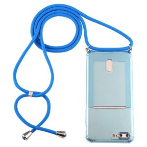 For iPhone 8 Plus / 7 Plus Transparent TPU Protective Case with Lanyard & Card Slot(Blue) (OEM)