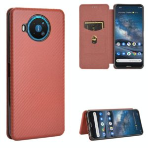 For Nokia 8.3 5G Carbon Fiber Texture Horizontal Flip TPU + PC + PU Leather Case with Card Slot(Brown) (OEM)