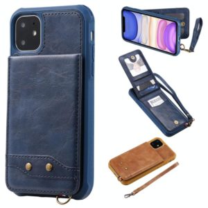 For iPhone 11 Vertical Flip Shockproof Leather Protective Case with Short Rope, Support Card Slots & Bracket & Photo Holder & Wallet Function(Blue) (OEM)