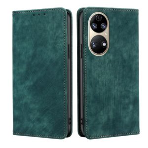 For Huawei P50 RFID Anti-theft Brush Magnetic Leather Phone Case(Green) (OEM)