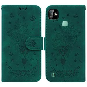 For Infinix Smart HD 2021 X612 Butterfly Rose Embossed Leather Phone Case(Green) (OEM)