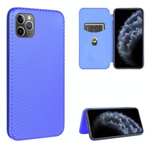 For iPhone 12 Pro Max Carbon Fiber Texture Horizontal Flip TPU + PC + PU Leather Case with Card Slot(Blue) (OEM)