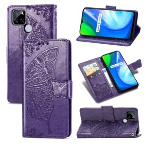 For OPPO Realme V3 Butterfly Love Flower Embossed Horizontal Flip Leather Case with Bracket / Card Slot / Wallet / Lanyard(Dark Purple) (OEM)