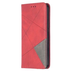 For iPhone 12 / 12 Pro Rhombus Texture Horizontal Flip Magnetic Leather Case with Holder & Card Slots(Red) (OEM)