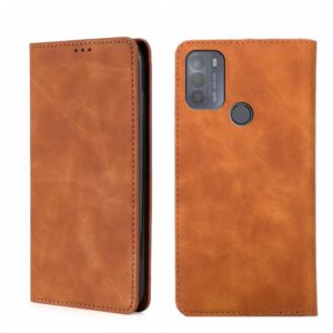 For Motorola Moto G50 Skin Feel Magnetic Horizontal Flip Leather Phone Case(Light Brown) (OEM)