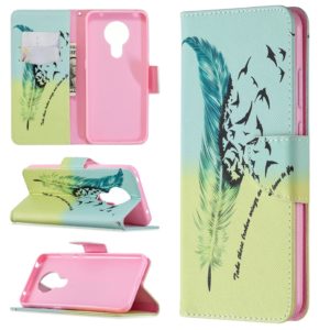 For Nokia 5.3 Colored Drawing Pattern Horizontal Flip Leather Case with Holder & Card Slots & Wallet(Feather) (OEM)
