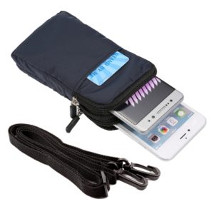 Universal Multi-function Plaid Texture Double Layer Zipper Sports Waist Bag / Shoulder Bag for iPhone X & 7 & 7 Plus / Galaxy S9+ / S8+ / Note 8 / Sony Xperia Z5 / Huawei Mate 8, Size: 16.5 x 9.0 x 3.0cm(Dark Blue) (OEM)