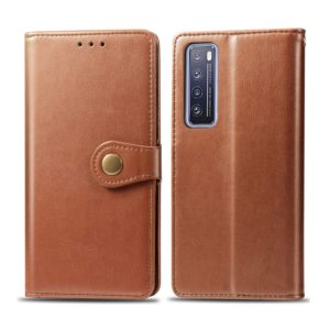 For Huawei Nova 7 Pro Retro Solid Color Leather Buckle Phone Case with Lanyard & Photo Frame & Card Slot & Wallet & Stand Function(Brown) (OEM)