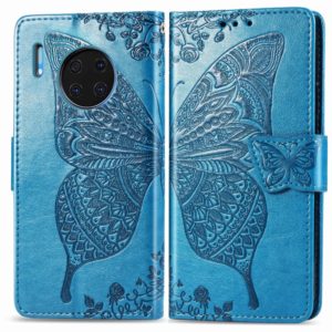 For Huawei Mate 30 Pro Butterfly Love Flower Embossed Horizontal Flip Leather Case with Bracket / Card Slot / Wallet / Lanyard(Blue) (OEM)