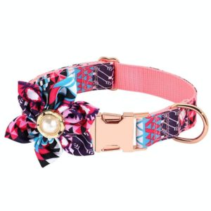 Pet Flower Adjustable Collar Metal Buckle Can be Engraved Dog Collar, Size: L 2.5x60cm(Purple) (OEM)