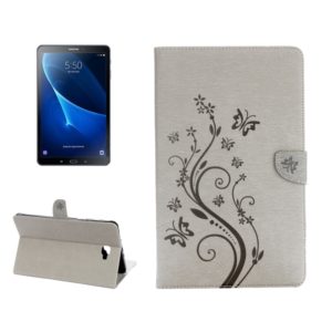 For Galaxy Tab A 10.1 Pressed Flowers Butterfly Pattern Horizontal Flip PU Leather Case with Magnetic Buckle & Holder & Card Slots & Wallet(Grey) (OEM)