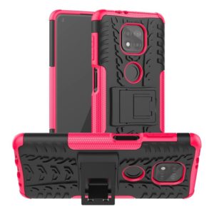 For Motorola Moto G Power (2021) Tire Texture Shockproof TPU+PC Protective Case with Holder(Pink) (OEM)